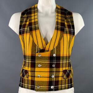 FAVOURBROOK Size 44 Yellow Black Brown Plaid Wool Formal Vest